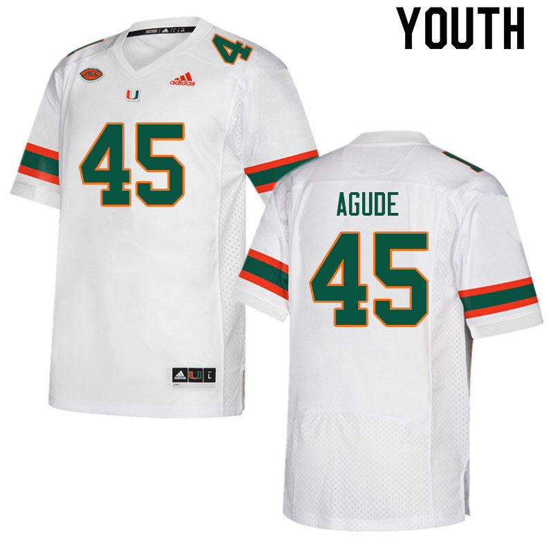 Youth #45 Mitchell Agude Miami Hurricanes College Football Jerseys Sale-White - Click Image to Close